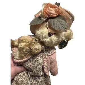 Bearington Collection Mother Baby Teddy Bear Floral Dress Knit Sweater Hat 14"